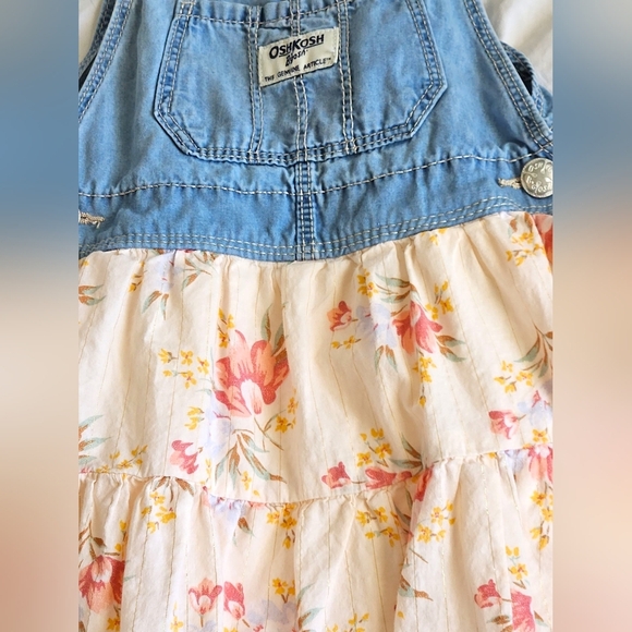 OshKosh B'gosh Blue and Cream Floral Kids Overall Dress Size 2T - Picture 2 of 3